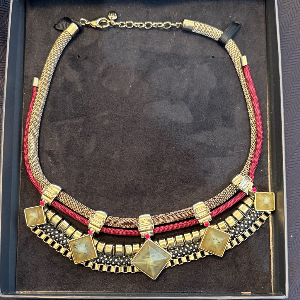 Gold And Red Statement Necklace New In Box